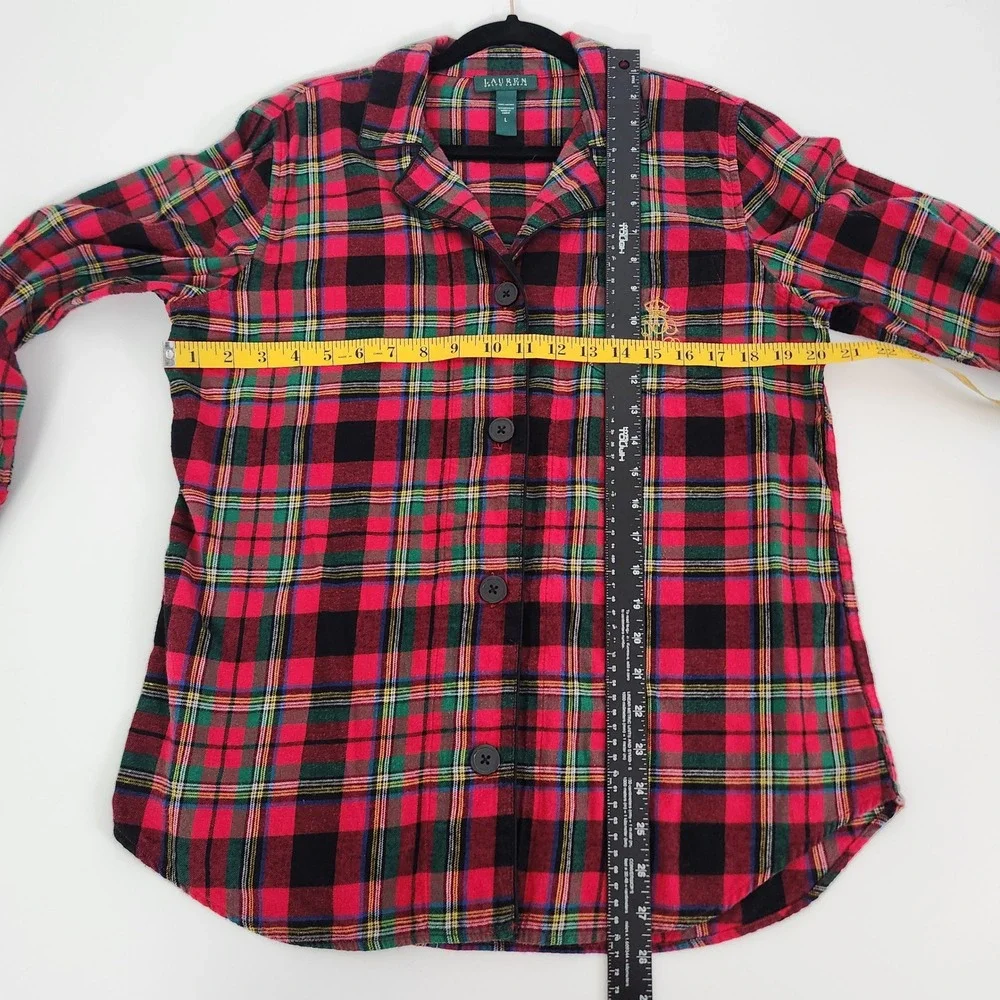 Lauren Ralph Lauren Womens Red Tartan Plaid Cotton Flannel Pajama Top size Large